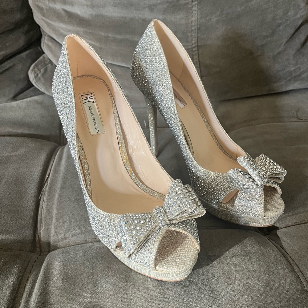 MAKE AN OFFER! Inc. Peep-toe Crystal Heels w/ Bow Detail Size 9